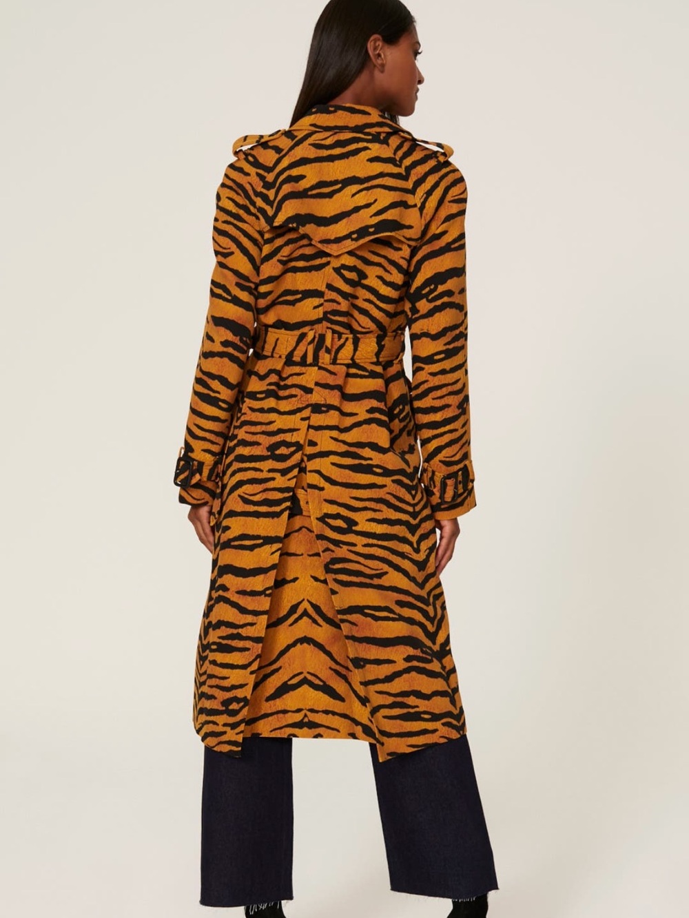 Adam Lippes Black and Gold Tiger-Print Trench Coat - Picture 3 of 10